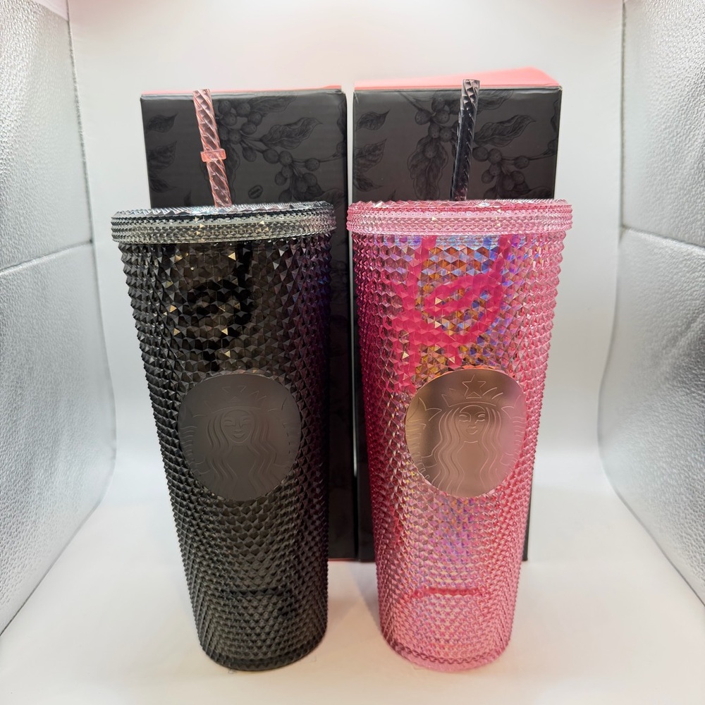 New Starbucks Korea Black Pink Studded Venti Tumblers Cups K-Pop Overseas Bling